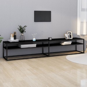 vidaXL TV Stand Black 86.6 in.x15.7 in.x15.9 in. Tempered Glass - 1 of 4