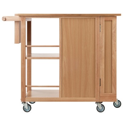 Natural Wood Kitchen Cart with Wine Rack and Storage