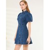 Allegra K Women's Puff Short Sleeve Collared Button Front Mini Denim Dress - 4 of 4