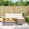 vidaXL L-Shaped Patio Sofa with Cushions and Acacia Wood Coffee Table - Beige Poly Rattan Outdoor Lounge Set for Garden, Terrace, Deck - 3 of 4
