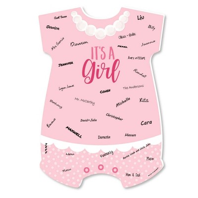 Big Dot of Happiness It's a Girl - Baby Bodysuit Guest Book Sign - Pink Baby Shower Guestbook Alternative - Signature Mat