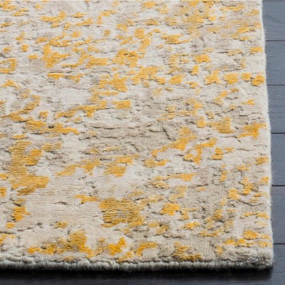 Gray Abstract Hand-Knotted Wool and Viscose Rug, 6' x 9'