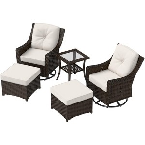 EAGLE PEAK Azure Bay 5 Pieces Wicker Outdoor Patio Furniture Set, Swivel Rocking Chairs with Ottomans, Side Table - 1 of 4