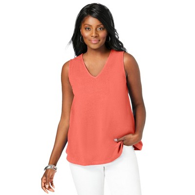 Jessica London Women's Plus Size Stretch Cotton V-Neck Trapeze Tank