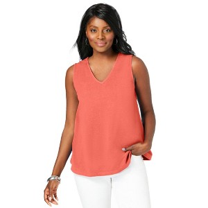 Jessica London Women's Plus Size Stretch Cotton V-Neck Trapeze Tank - 1 of 4