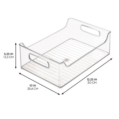 iDESIGN Plastic Fridge and Freezer Storage Organizer Bin with Handle Clear: Kitchen Cabinet Organizer, 12x10x5