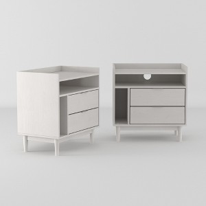 2pk Mid-Century Modern Solid Wood 2 Drawer Storage Nightstands White - Saracina Home: Tapered Legs, Pine Frame - 1 of 4