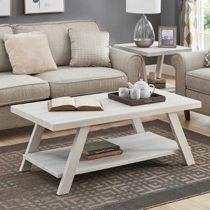 VYNXARIA Contemporary Wood Shelf Coffee Table in White Finish - 1 of 4