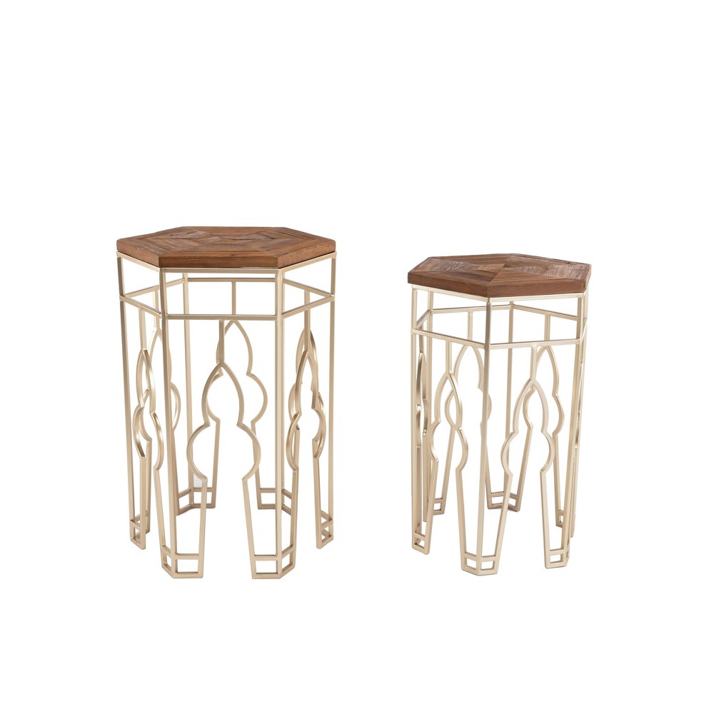 Photos - Coffee Table Genevieve Nesting Tables Gold/Natural - Boraam