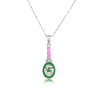 Chanteur Hypoallergenic Kids Jewelry Accessories Tennis Racket Green Pink Crystal White Gold Palladium Plating Necklace