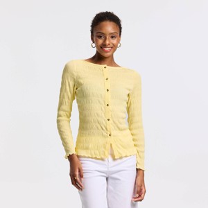 Women's Long Sleeve Boat Neck Crinkle Top - A New Day™ Yellow M