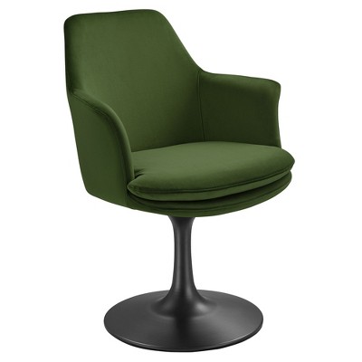 Modway Lippa Velvet Dining Armchair - Black Moss Green Swivel Chair with Pedestal Base, Barrel Back and Mid-Century Style