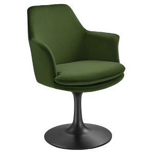Modway Lippa Velvet Dining Armchair - Black Moss Green Swivel Chair with Pedestal Base, Barrel Back and Mid-Century Style - 1 of 4