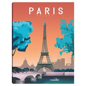 18" x 24" Paris 2 by Omar Escalante Canvas Art Print - Masterpiece Art Gallery: Eiffel Tower & Seine River Wall Decor - 1 of 4