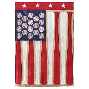 Dicksons Magnolia Garden Baseball Bats Balls Stars Red White Blue 42 x 29 Polyester Outdoor Garden Flag - 1 of 2