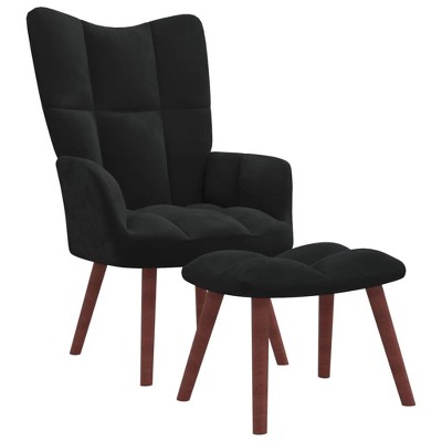 vidaXL Velvet Relaxing Chair with Stool- Black Soft Seating with Durable Steel Frame and Wooden Legs'