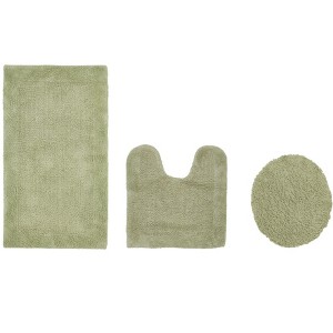 Edge Bath Rug 100% Premium Cotton Ultra-Soft Water Absorbent Tufted Solid Reversible 3 Piece Bathroom Rug Set for Machine Washable Bathmat - 1 of 4