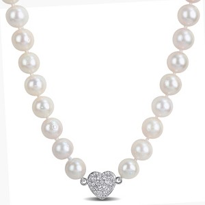 EVERLY JEWELRY | Sterling Silver 9-11mm Cultured Freshwater Edison Pearl & 3/4ct TGW Created White Sapphire Necklace, 18 inc - 1 of 4