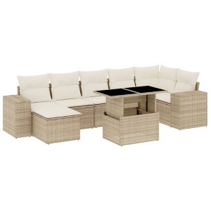 vidaXL 8 Piece Patio Sofa Set with Cushions Beige and Cream Poly Rattan - Without Storage - 1 of 4