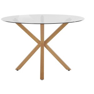 Ren Home Jumi Glass Dining Table with Pedestal Legs, Oak - 1 of 4