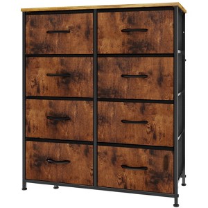 GlasFlength Decorative Storage Cabinets Tall Dresser Fabric Storage Tower ,8 Drawers Wood Top for Kid Room, Nursery, Brown 31.4"*11.8"*36.3" - 1 of 4