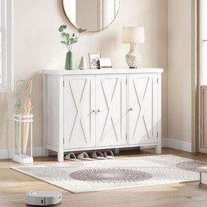 Coucheta Farmhouse Shoe Cabinet - 43" Long Barn Door Storage with Adjustable Shelves, White - 1 of 4