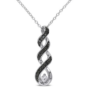 EVERLY JEWELRY | Sterling Silver with Black Rhodium 1/6 CT TGW Created White Sapphire and 1/10 CT TW Black Diamond Twist Pendant with Chain - 1 of 4