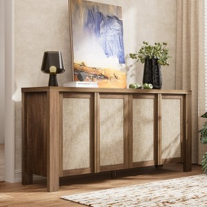 Brafabhome 63" Wide Sideboard with Solid Wood Handles, 4 Doors Buffet Cabinet with Storage Shelf for Living Room, Dining Room, Entryway - 1 of 4