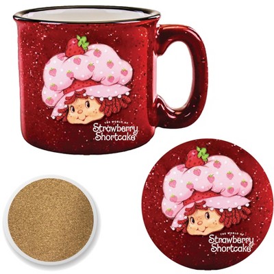 Courtside Market Strawberry Shortcake Vintage 15 oz Mug & Ceramic Coaster Set