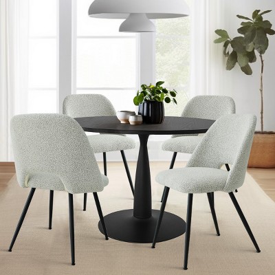 Haven+Edwin 5-Piece Black Round-Shaped Dining Table Set for 4., 4 Upholstered Bouclé Fabric Dining Room Chair with Black Legs-Maison Boucle