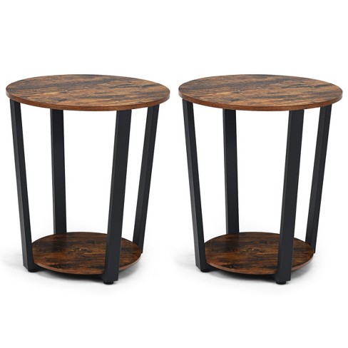 Tangkula 2 PCS 2-Tier Industrial Round End Table Metal Sofa Side Table with Storage Shelf - image 1 of 4