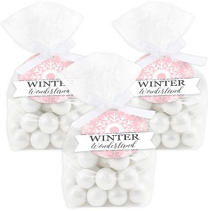 Big Dot of Happiness Pink Winter Wonderland - Holiday Snowflake Birthday Party and Baby Shower Clear Goodie Favor Bags - Treat Bags With Tags 12 Ct - 1 of 4