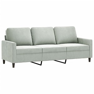 vidaXL 3-Seater Velvet Sofa - Light Gray Modern Couch with Comfortable Padding and Stable Metal Frame for Living Room or Lounge Area - 1 of 4