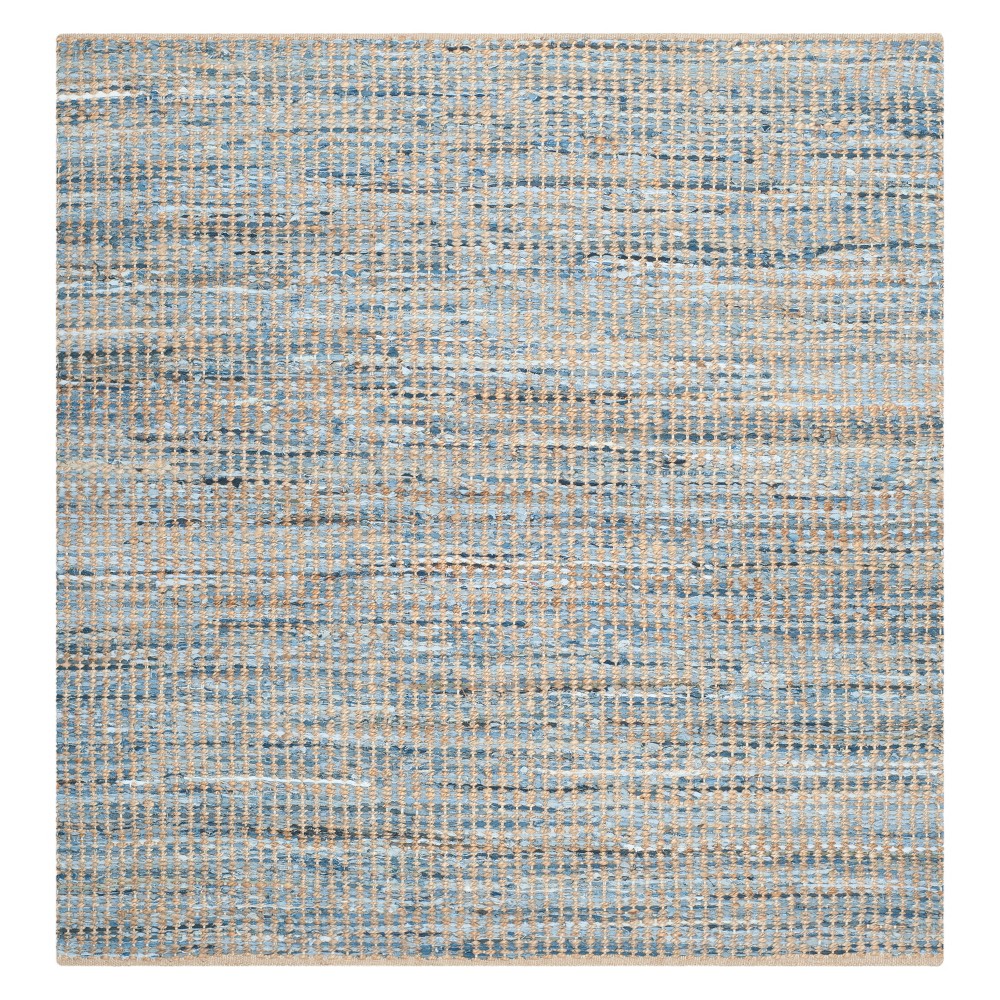 8'x8' Square Finlay Solid Square Area Rug Natural/Blue Square - Safavieh