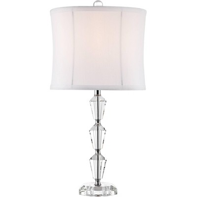 Vienna Full Spectrum Modern Accent Table Lamp Faceted Crystal Column Geneva White Drum Shade for Living Room Family Bedroom Office