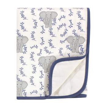 Touched by Nature Baby Organic Cotton Muslin Tranquility Blanket, Blue Elephant, One Size