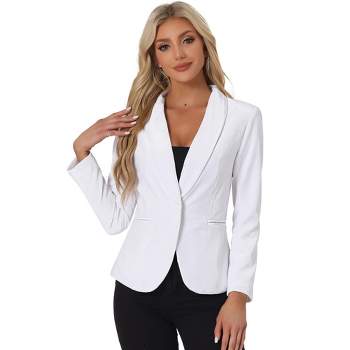 Allegra K Women's Office Solid Shawl Collar Jetted Pockets One Button Velvet Blazer