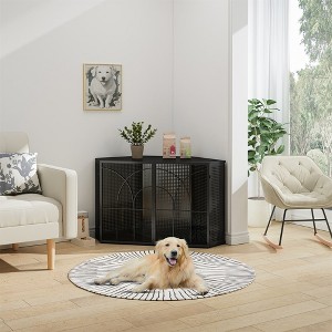 Steel 47.24" Spacious Pet Cage with Tempered Glass for Corners in Living Rooms, Hallways, Studies and Other Spaces, Black - 1 of 4