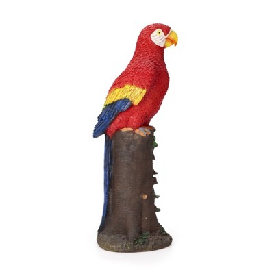 Red and Yellow Resin Parrot Statue with Solar Spotlight