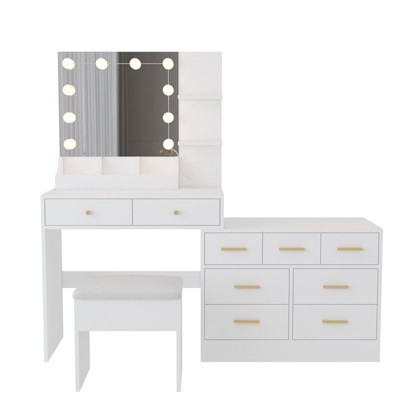 Gray Large Makeup Vanity with Lights