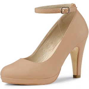 Allegra K Women's Back to College Round Toe Stiletto Heel Ankle Strap Pumps - 1 of 4