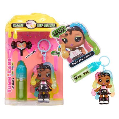Yummiland Lip Gloss Doll: Sour Sweeties - Sasha Sourworms Includes DIY Lip Gloss + Removable Keychain
