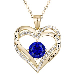 14K Gold plated hear pendant with 'I LOVE YOU' inscripiton and sparkling colored cubic zirconia stones for a touch of elegance - 1 of 2