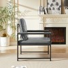 Grey faux leather armchair, retro lounge style, with super soft upholstery and cushions, black metal frame - 3 of 4