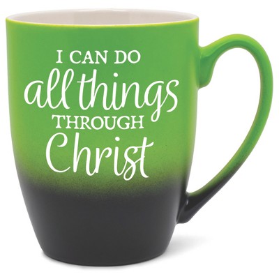 Elanze Designs Can Do All Things Through Christ Two Toned Ombre Matte Green and Black 12 ounce Ceramic Stoneware Coffee Cup Mug
