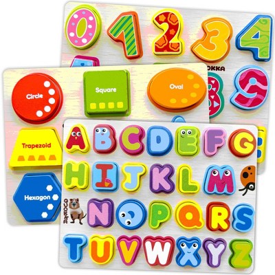QUOKKA Wooden Puzzles for Toddlers 2-4 - Chunky Toddler Puzzles Ages 3-5 - Learning Travel Game with Numbers Alphabet Shapes