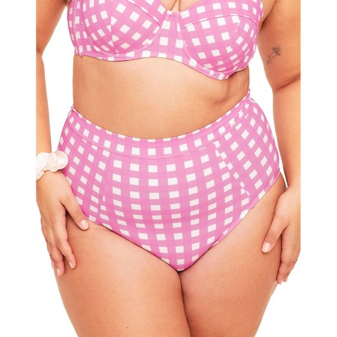 Adore Me Women's Vivien High Waisted Swimwear Bottom 4X / Gingham C05 Pink.