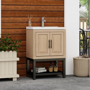 KTMBDW 24" Bathroom Vanity with Sink Combo Set and Hot and Cold Faucet , Freestanding Bathroom Cabinet with 2 Doors and Open Shelf for Bathroom - 1 of 4