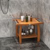 Tangkula Teak Wood Shower Bench 2-Tier Wooden Shower Stool w/ Curved Seat Handles Small - 3 of 4