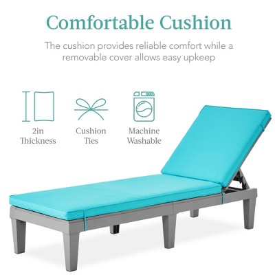Gray and Teal Resin Outdoor Chaise Lounger with Cushions
